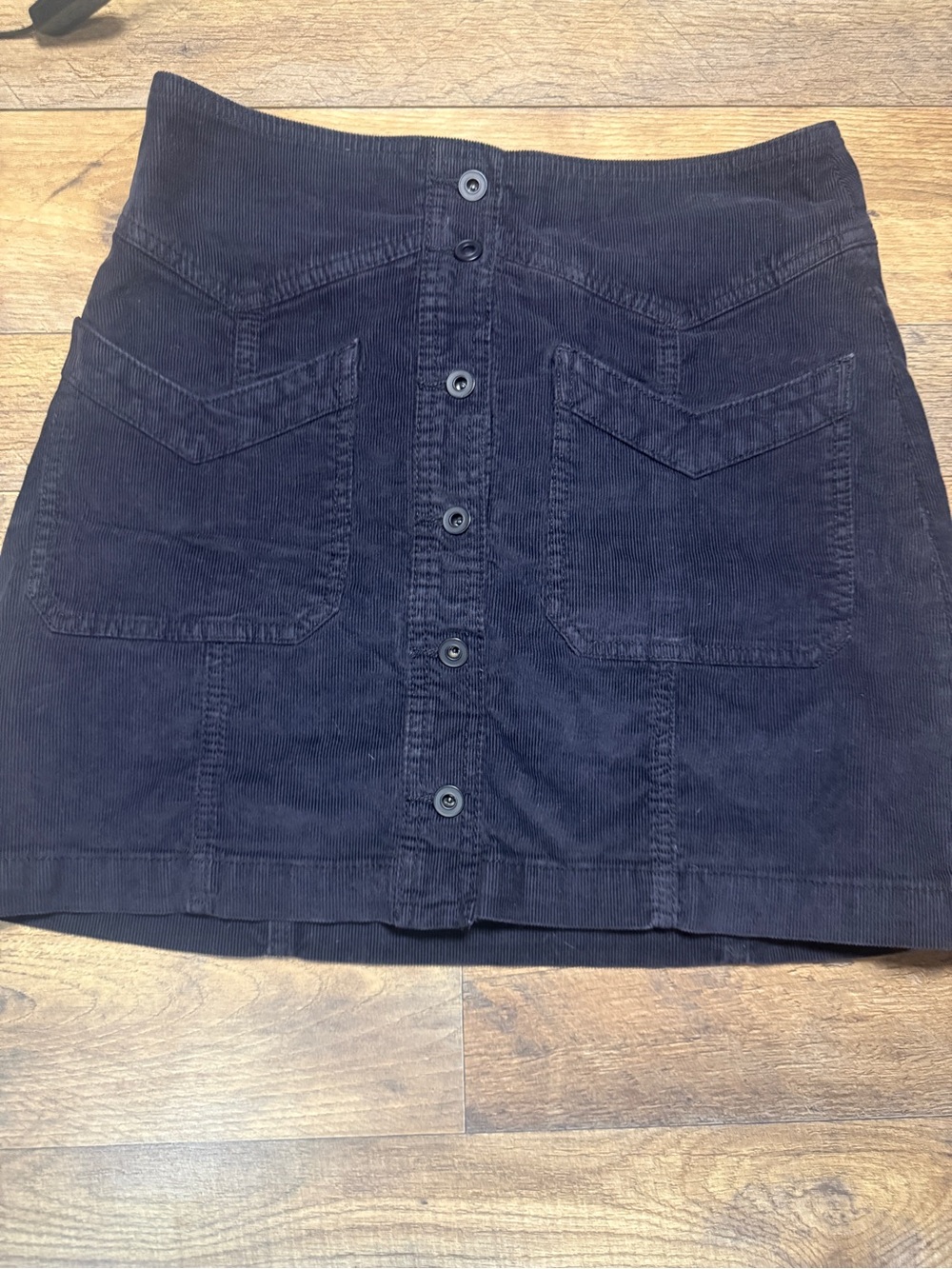 Free People Size 2 Ray Corduroy Button Front A-Line Mini Skirt Washed Black 70s